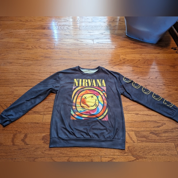 Nirvana long sleeve shirt - large - gray - yellow smiley down left sleeve - Picture 7 of 7